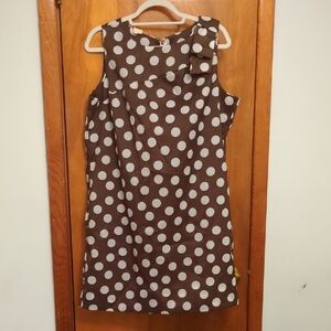 Vintage Sleeveless Brown Polka Dot Shift Dress -Tag Shows Size 18 1/2 or 10/14